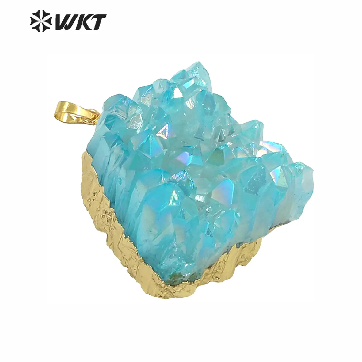 WT-P637 Mixed Color Crystal Wholesale Natural Aura Quartz With Gold Surround Rough Cluster FashionCharms