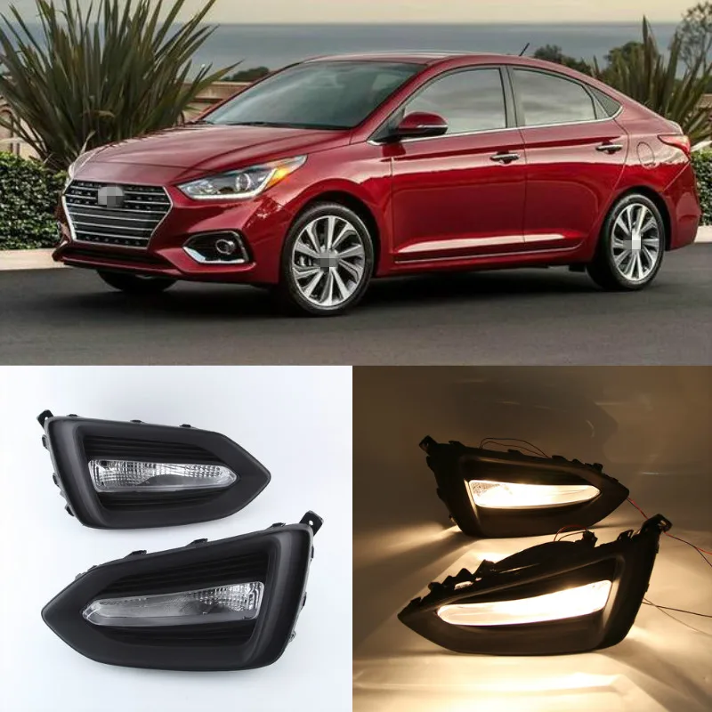 1 Paar Auto Drl Lamp Waterdichte Led Dagrijverlichting Fog Lamp Cover Voor Hyundai Solaris Accent 2017 2018 2019