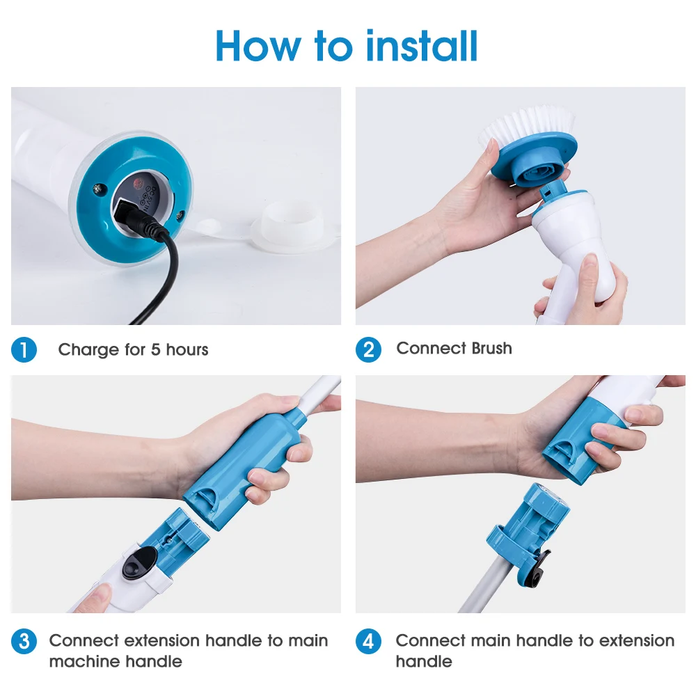 Электрическая Чистящая турбо-щетка, регулируемая быстрая Беспроводная зарядка, чистый набор инструментов для мытья ванной и кухни