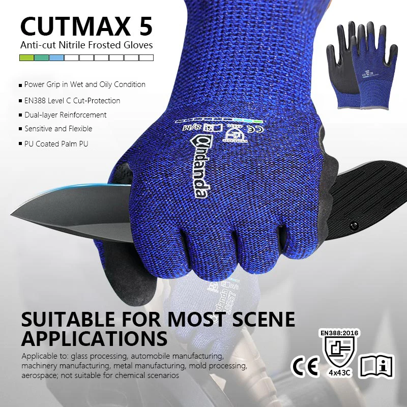 Andanda-guantes de nitrilo de doble capa con refuerzo para el pulgar, de trabajo, Nivel 5, resistentes a Cortes, seguridad mecánica