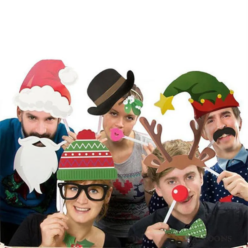 1Set Christmas Photo Booth Props Funny Funny Mask Merry Christmas Photobooth Happy New Year Christmas Party Decoration Navidad