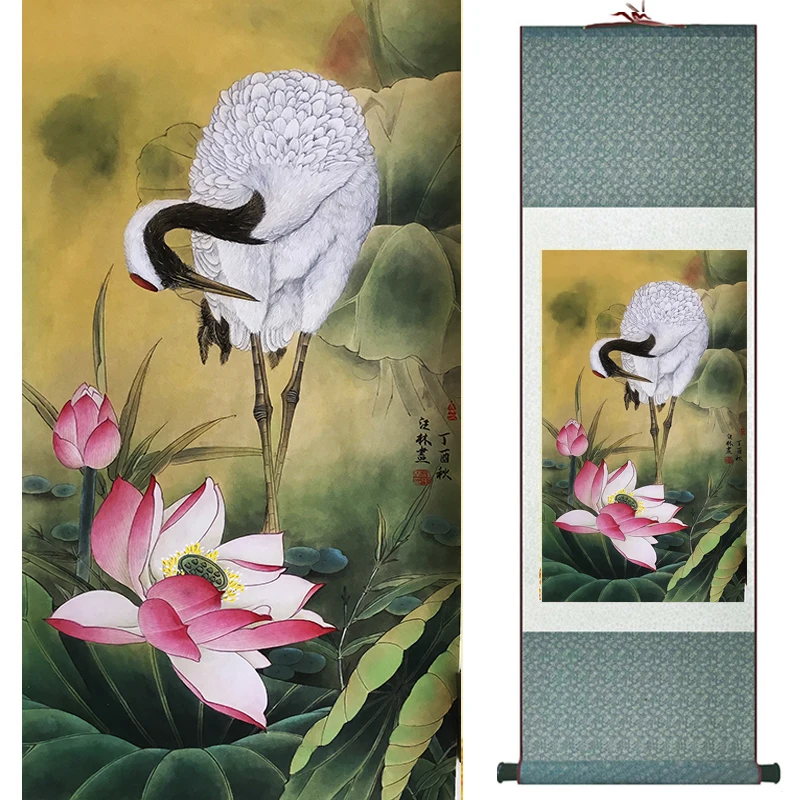 

Top quality crane Painting Home Office Decoration Chinese scroll painting Crane and tree paintingPrinted painting 19040204