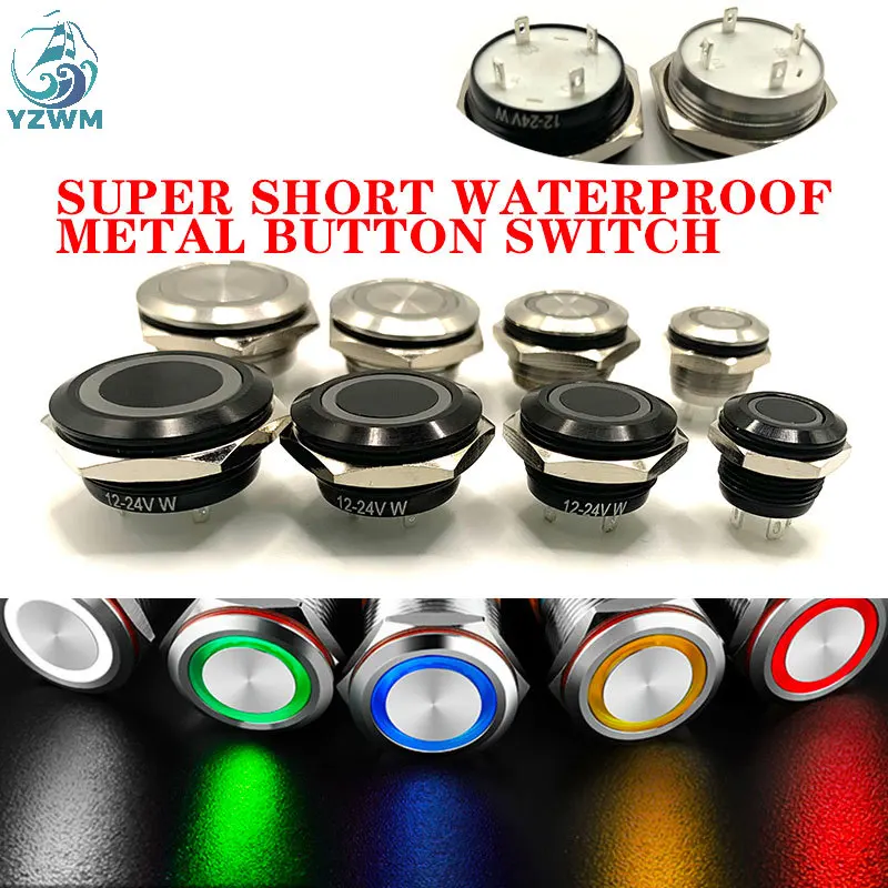 Electric Waterproof Power 12v Led Light Momentary Short Mini Push Button Switch 12/16/19/22/25/30 MM Pressure Switches 220v 24v