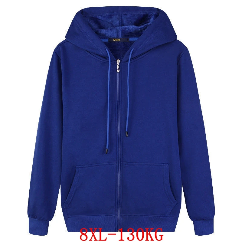 Large women\'s Hoodie 8xl 130kg big size 5XL 6xl 7XL autumn winter long sleeve loose zip pocket big Sweatshirt blue jacket