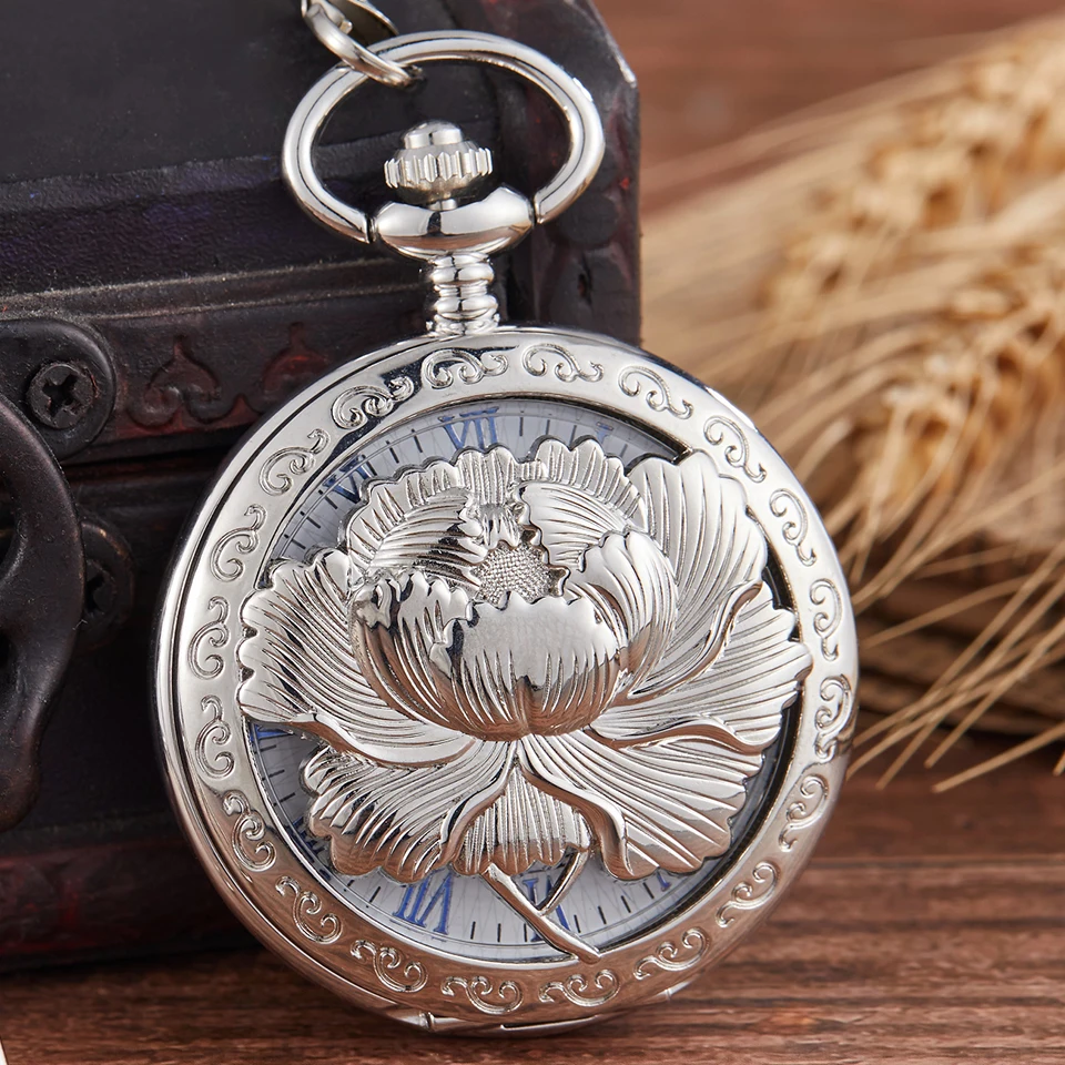 Top Fashion Vintage Personalized Lotus Mechanical Pocket Watch Men Woman Hand Wind Vintage Pocket & Fob Watch Luxury Male Clock