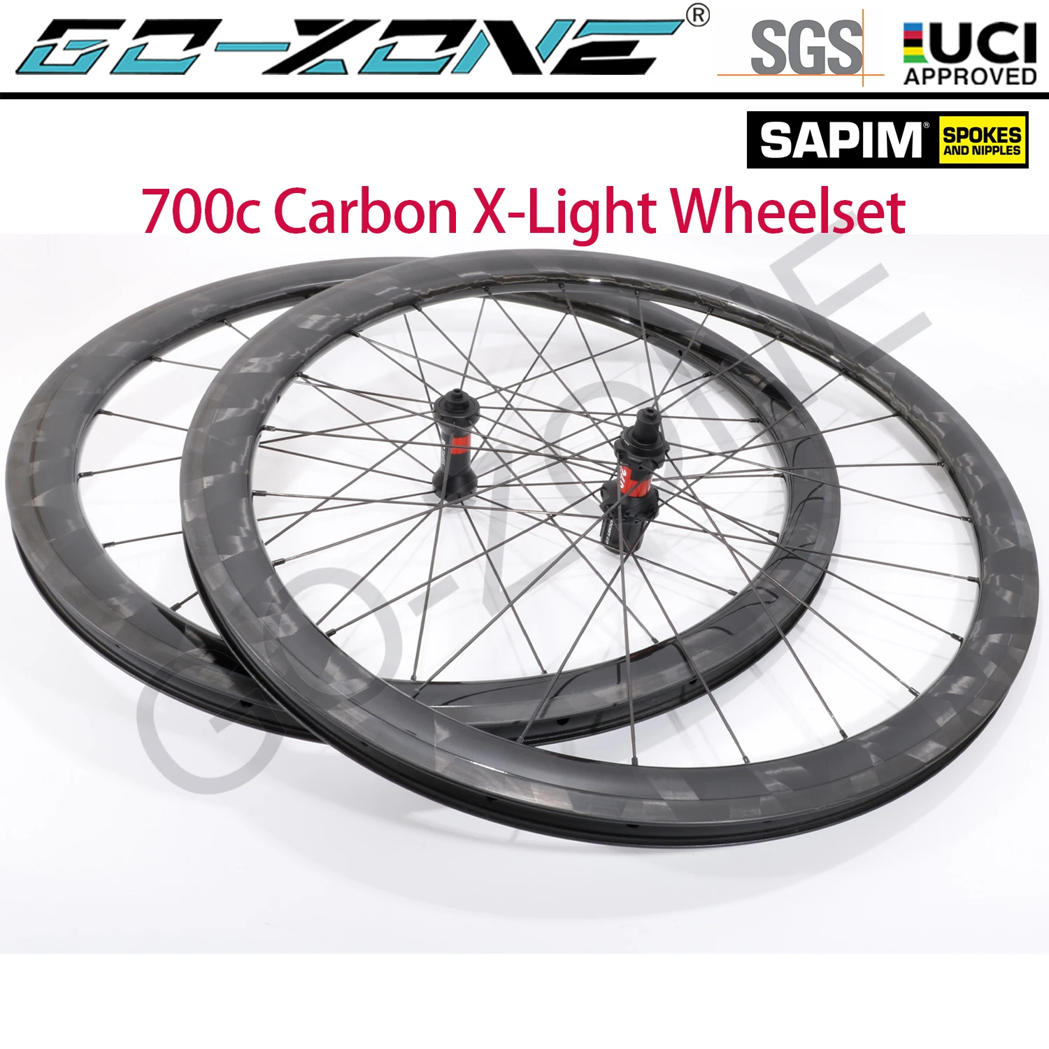 

700c Carbon X-Light Wheelset V Brake Clincher Tubeless Tubular Front 100mm/Rear 130mm Sapim Road X-Light Bike Wheels