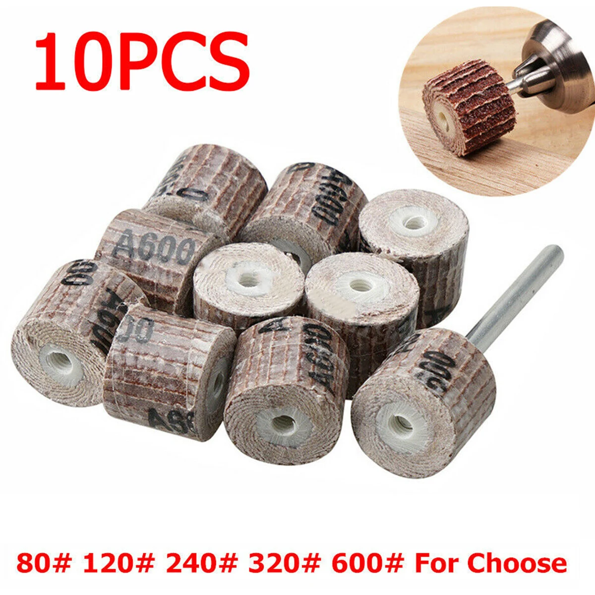 

10Pcs 12mm Sand Paper Polishing Bits Flap Wheel Sandpaper Sanding Disc Roller Abrasive Mops-Wheel For Rotary Tool 80-600 Grit