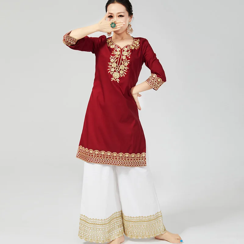 New Women Dance Tops Oriental Traditional Dance Long Robe Winter Autumn Indian Dancing Stage Performance Clothes DQL5173