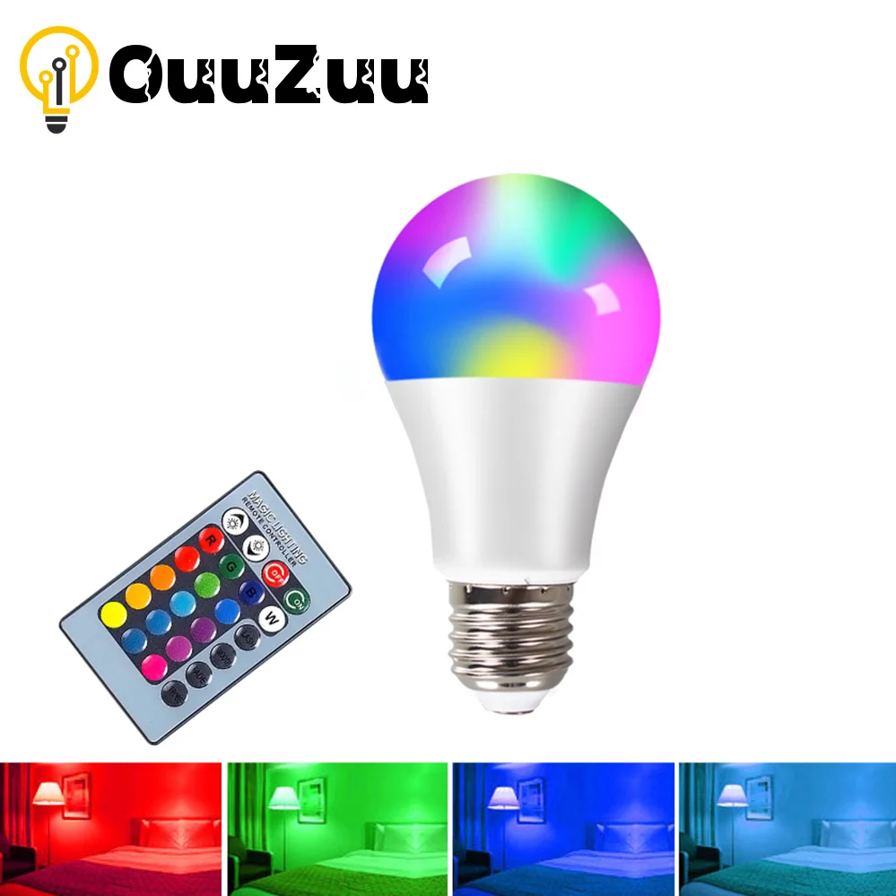 

OuuZuu RGBW E27 LED Bulb Light 4W 10W 15W 110V 220V Lampada Changeable Colorful 24Key RGB LED Lamp with IR Remote Control