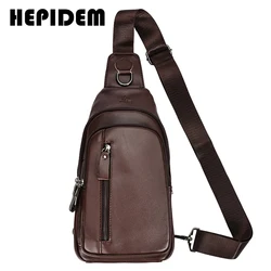 HEPIDEM Bolsa transversal masculina de couro legítimo hepidem, bolsa de viagem com suporte para um ombro, 6027