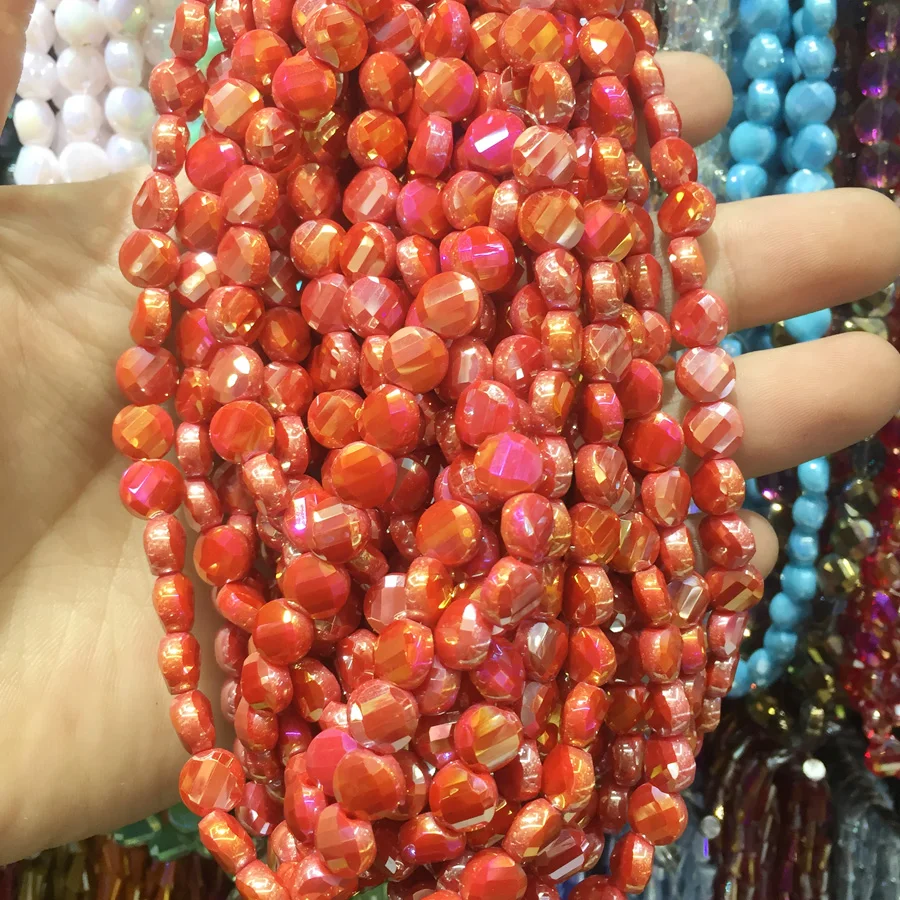 8mm Solid Color Faceted Glass Twisted Beads Flat Round Crystal Austria Beads for Jewelry Making DIY Earrings Necklace Findings