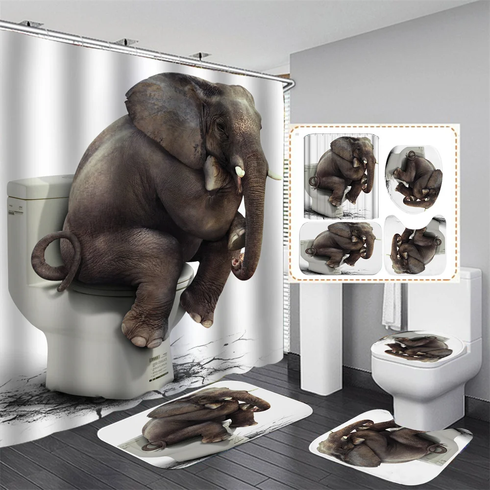 Elephant 3D Printing Bohemian Shower Curtain Waterproof Bathroom Curtain Set with Hooks for Home Decoration Cortinas De Baño