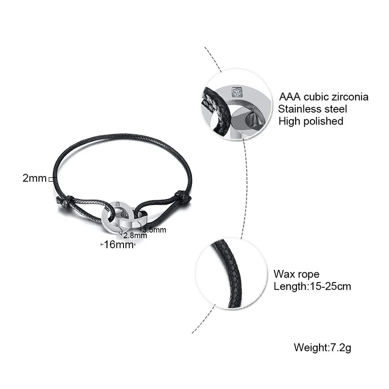 Vnox Nach Name Verriegelt Kreis Charme Armband für Männer Frauen Einstellbare Länge Kette Gravieren Initial Casual Paar Geschenk