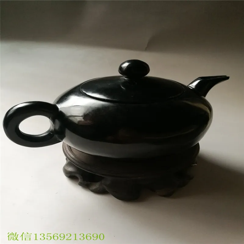 China 100% Natural Black Jade Hand-Carved Cup Statues China Jade Carved Jade Teapot tTapot