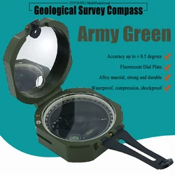 Militare Multifunzionale Fluorescente Geological Survey Compass Verde Pocket Transit Impermeabile e Anti-Shake per la Sopravvivenza Esterna