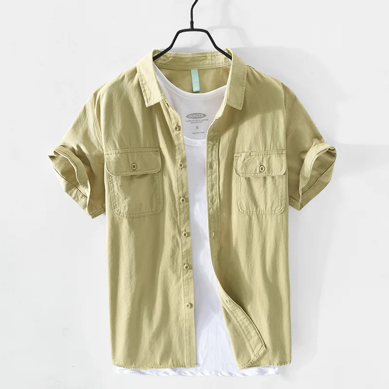 Spring and Summer New Men Casual Cotton Short-sleeved Shirt White Green Safari Style Multi-pocket Grey Workwear GA-Z151