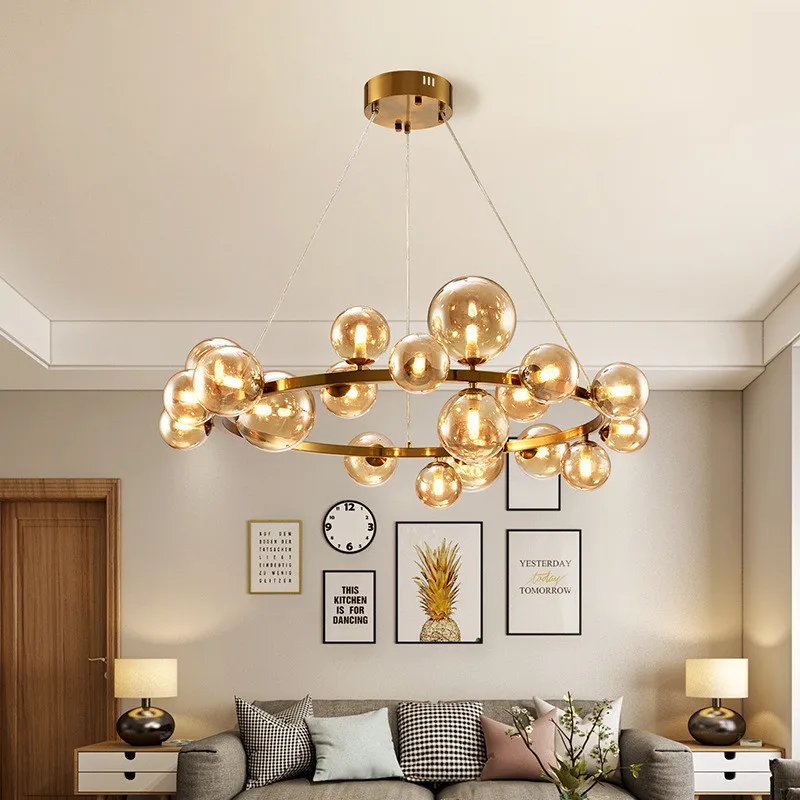 Modern Nordic Gold / Black Round Metal G9 Led Chandelier Glass Globes Modo Pendant Chandelier Lighting Indoor Lighting Fixtures