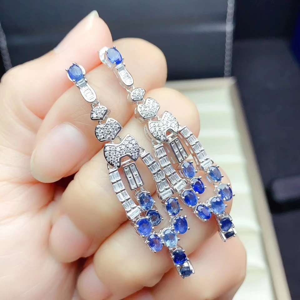 

KJJEAXCMY Ювелирные изделия из стерлингового серебра 925 пробы, инкрустированные натуральным сапфиром, женские серьги-капельки, прекрасная поддержка обнаружения