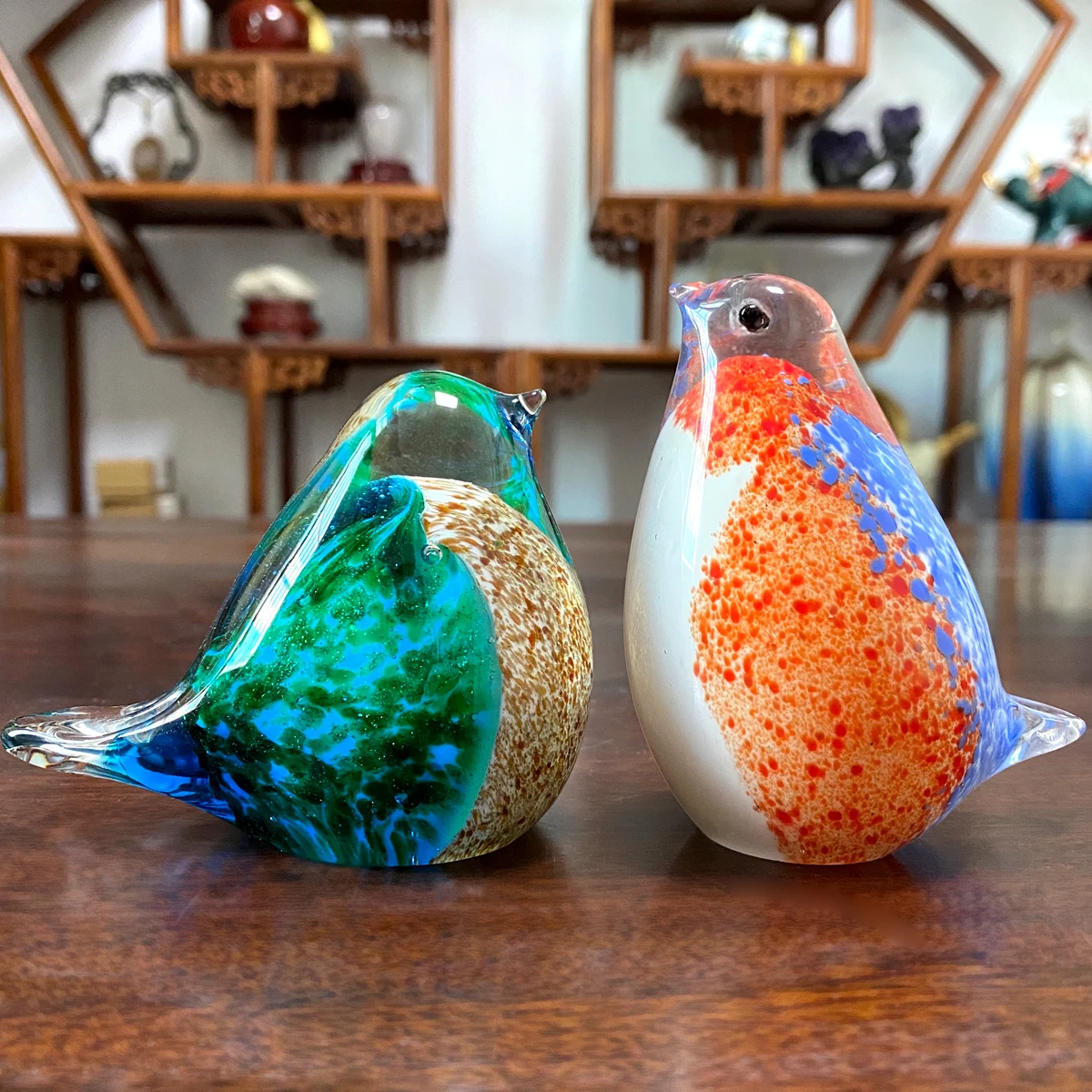 Hand Blown Glass Birds Figurines Collection Animal Sculpture Ornament Feng Shui Living Room Home Decoration Centerpiece