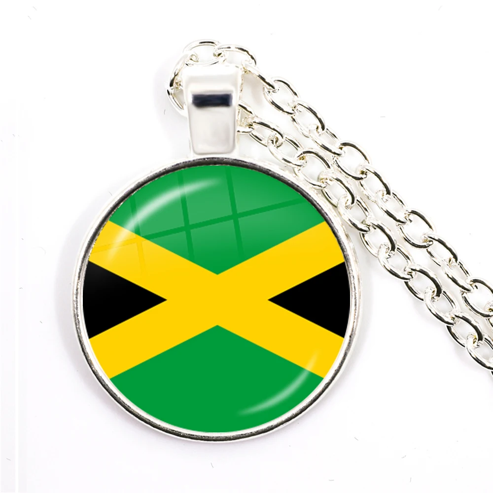 Trinidad,Sierra leone,Jamaica,Guyana,Ghana,UK,Libya,Estonia,India National Flag 25mm Glass Cabochon Pendant Necklace For Women