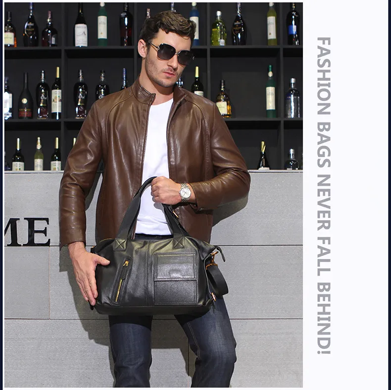 Vintage Leather Men\'s Bag Men Handbags Laptop Briefcase Shoulder Messenger Bag Contrast Male Travel Bags First Layer Leather