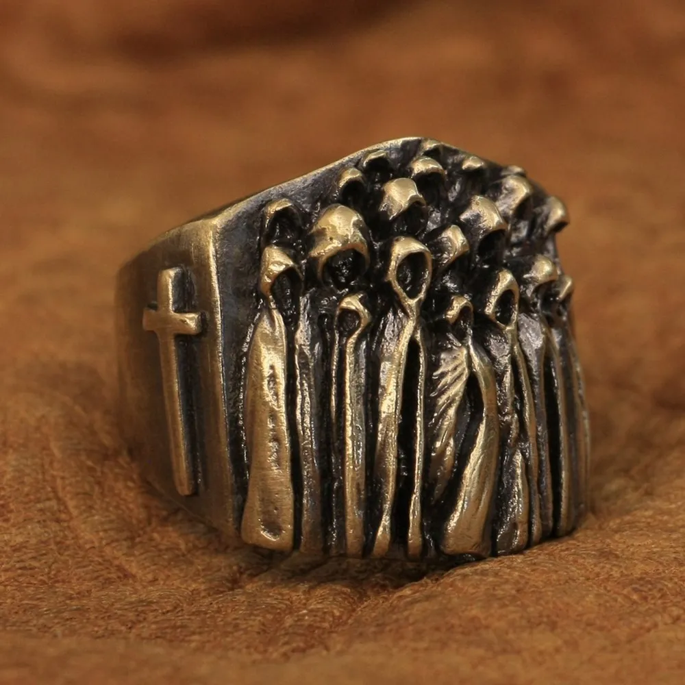 

LINSION Details Brass Nothingness World Ghost Ring Mens Punk Ring BR273 US Size 7~15