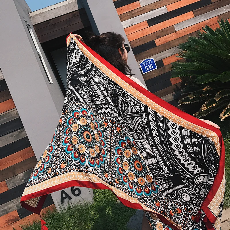 Summer Scarves Cotton and Linen Ethnic Travel Scarf Holiday Shawl Female Pashimina Seaside Beach Towel Gauze Bufanda Poncho