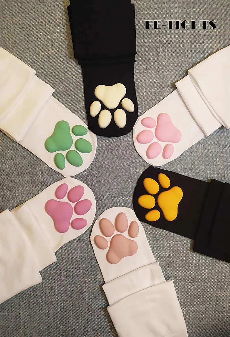 

2 Pairs 6 Colors Kawaii 3D Cat Pad Socks Kitty Paw Stocking Lolita Cosplay Velvet Overknee Thigh High Long Fetish Stockings 60CM