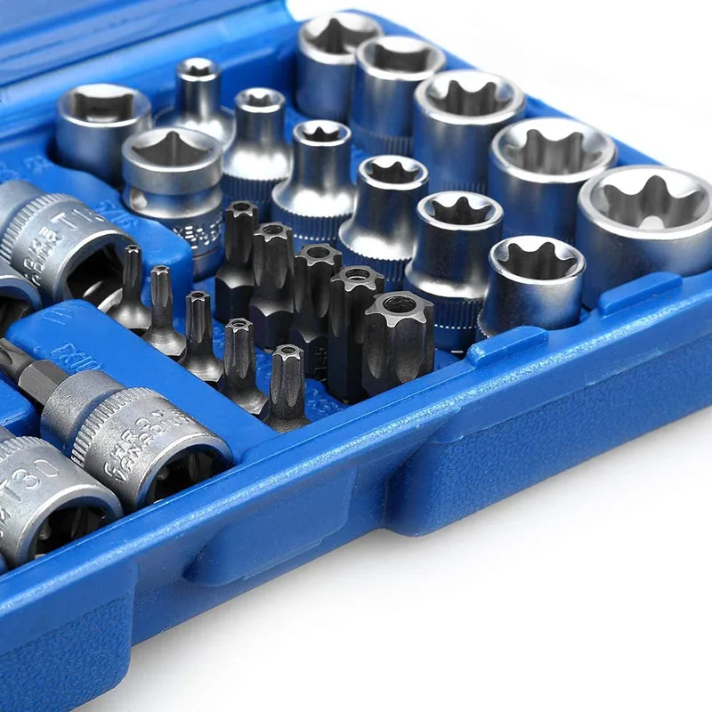 Torx Star Socket Set & Bit Male Female E Sockets with Torx Tool Ki,External Torque Star Socket Set Motor Repairing Tool