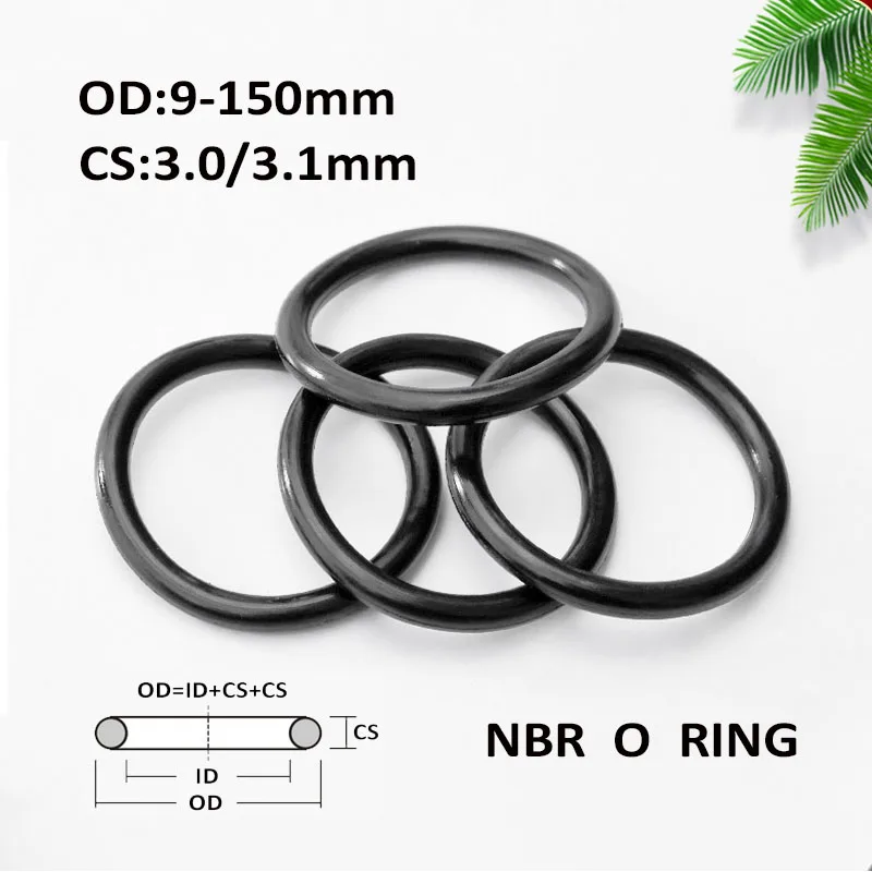 CS3.0mm/3.1mm OD9-150mm NBR Black O Ring Gasket Nitrile Rubber Corrosion Oil Resistant Seal Washer For Auto Hydraulic Components