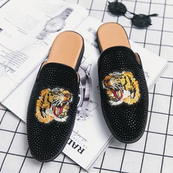 Designer Slippers Mens Fur Mules Coiffeur Summer Genuine Leather Brand Loafers Luxury Slipper Men Half Shoes for Man Winter Home