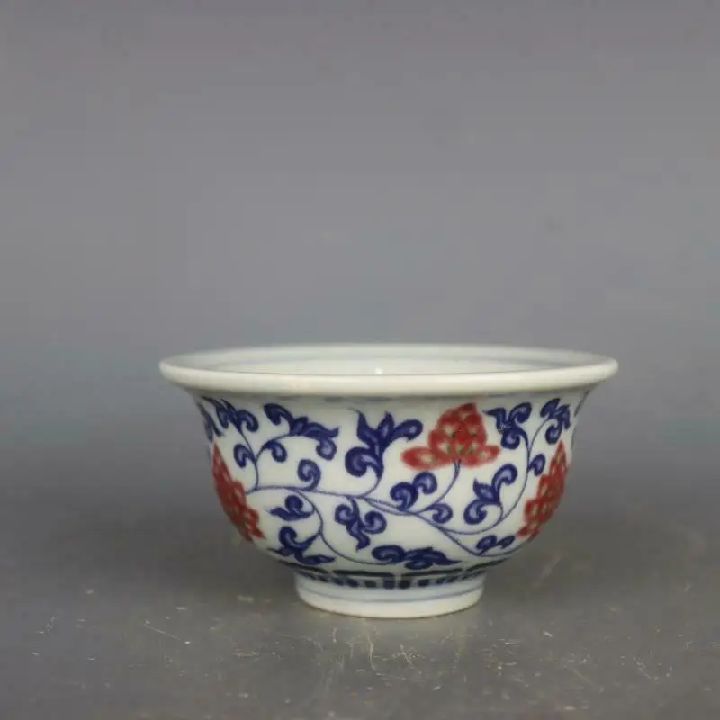 

Chinese Blue and White Porcelain Red Lotus Teacup Cup Tea Mini Bowl