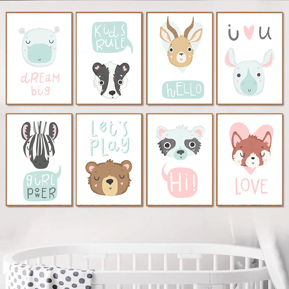 

Cute Animals Baby Nursery Wall Art Poster Canvas Print Collection Painting Decorative Picture Nordic Girl Kids Bedroom Decor