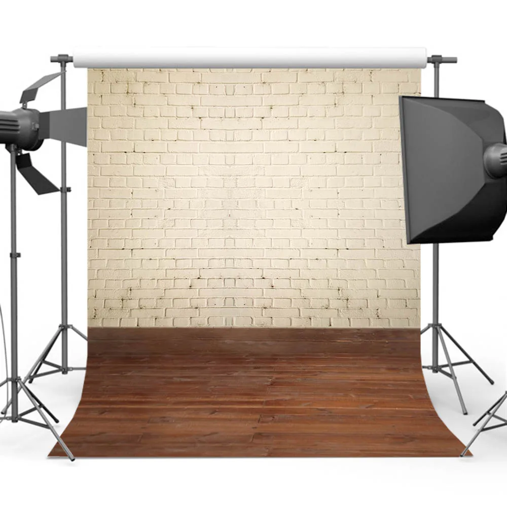 

White Brick Wall Background Photography Newborn Wood Floor Backdrop for Photographers Photo CM-4799