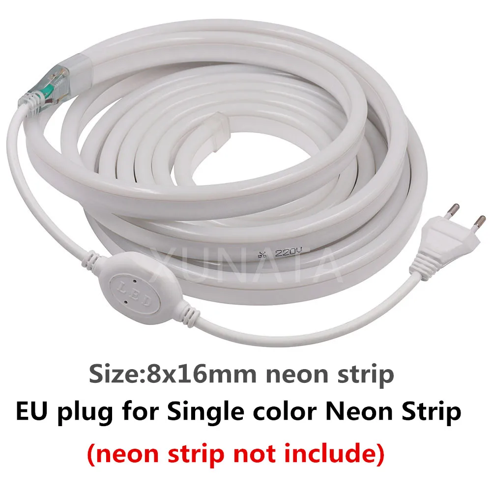 220v ue adaptador plugue de alimentação à prova dwaterproof água led driver para 220v 8x16mm única cor led neon strip