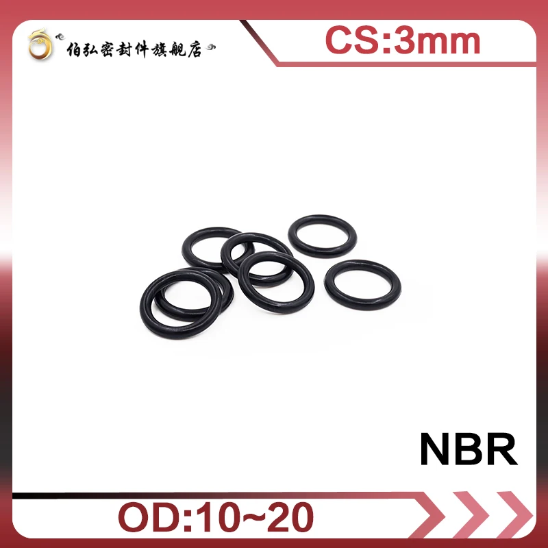 Nitrile Rubber O-Ring 50PCS/lot NBR Sealing CS 3mm OD10/11/12/13/14/15/16/17/18/19/20mm O-Ring Seal Gasket Ring