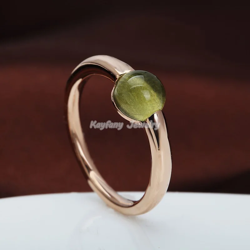 gold-plated round Peridot Olive green candy ring crystal jewelry anniversary gift for girlfriend Wedding Ring