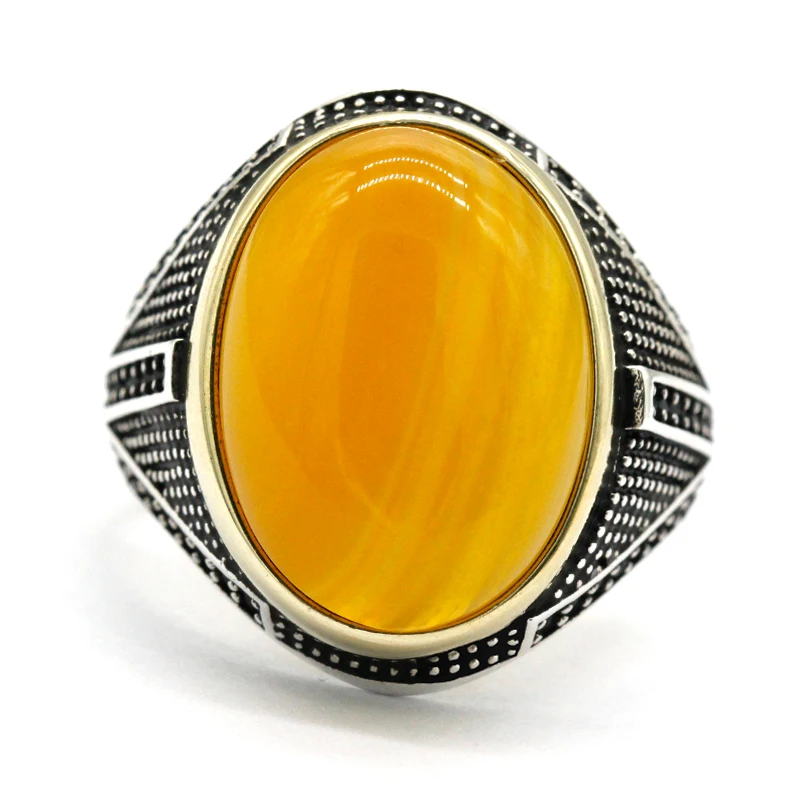 Solid 925 Sterling Silver Ring for Men Agate Stone Ring Turkish Handmade Agate Silver Luxury Vintage Men's Ring Fine Jewelry