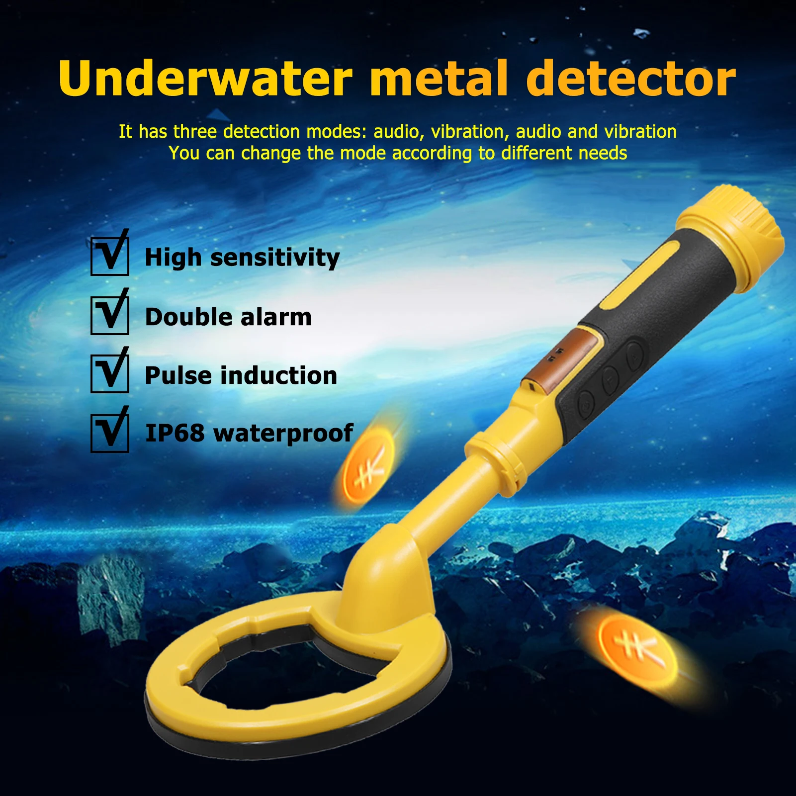 

Underwater Metal Detector 60m Pulse Pinpointer Induction Diving Treasure IP68 Waterproof Coil Scanning Hand Held Metal Finder