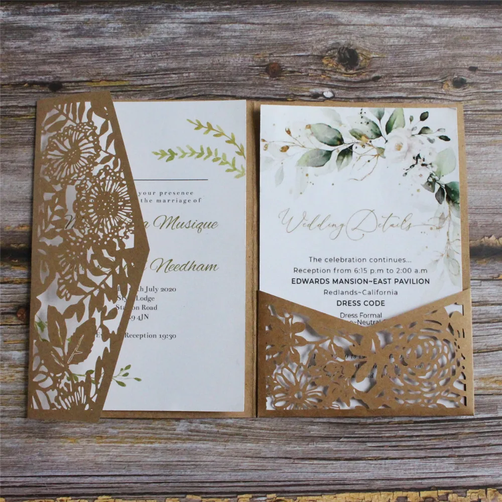 Garden Invitation Pocket Wedding Gift Card Celebration Party Invites Personalized Text Printing Craft  Pearl Paper Multi Colors