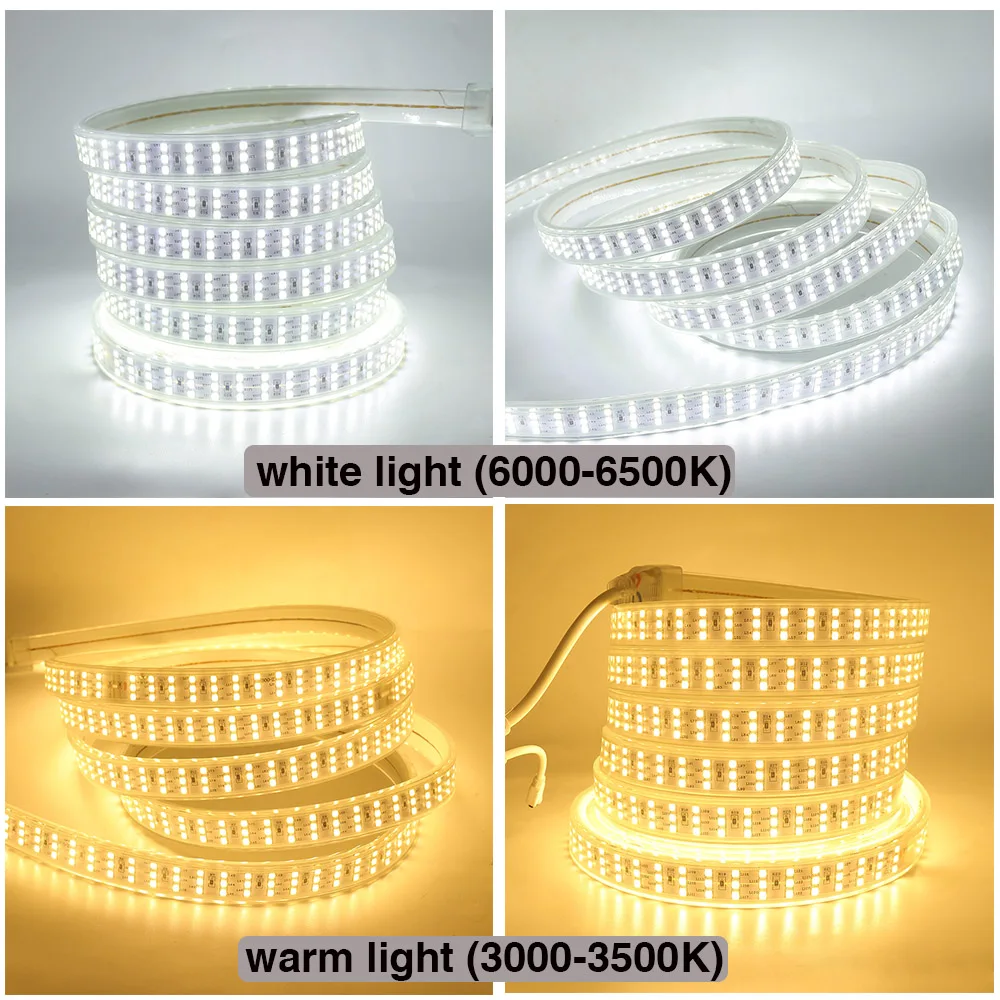 276 LEDS/M Drie Rij LED Strip 220 V 240 V EU Schakelaar Plug Super Helderder Waterdicht Buitengebruik SMD 2835 Flexibele Lint LED Licht