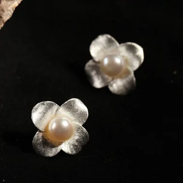 REETI 925 en argent sterling fleur perle boucles d'oreilles pour les femmes élégant bijoux de mariage pendientes mujer moda 2019 Brincos