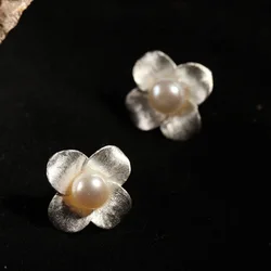 REETI 925 sterling silver flower pearl Stud Earrings for Women Elegant Wedding Jewelry pendientes mujer moda 2019 Brincos