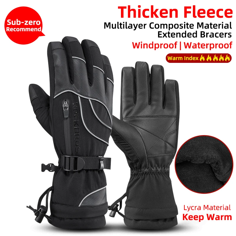 ROCKBROS guantes de invierno bicicleta motocicleta SBR hombres mujeres dedo completo guantes a prueba de viento cálido polar esquí guante equipo de