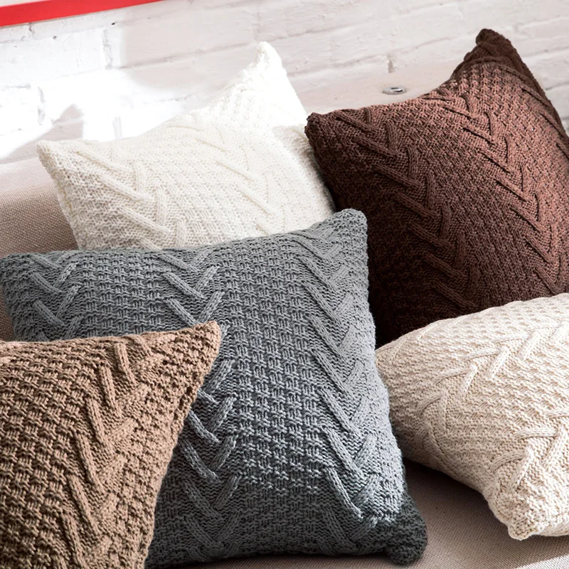 Decorative Knitted Bed Cushion Cover Nordic Sofa Home Double-Cable Warm Throw Pillow Case