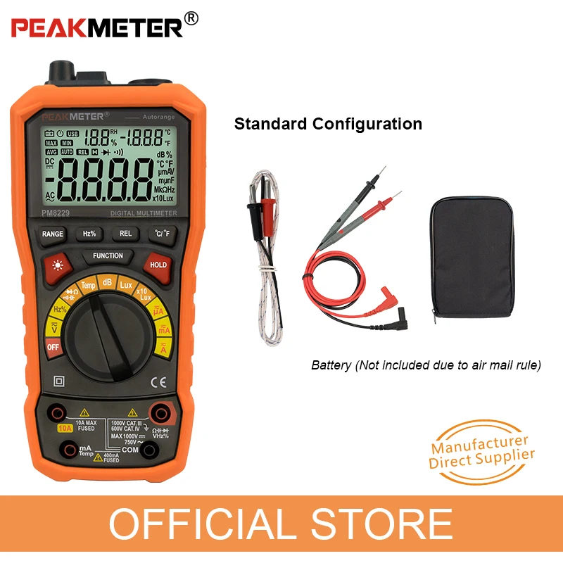 PEAKMETER PM8229 5 in 1 Auto Multimetro Digitale Con Multi-funzione di Lux Livello Sonoro Frequenza di Umidità di Temperatura del Tester del Tester