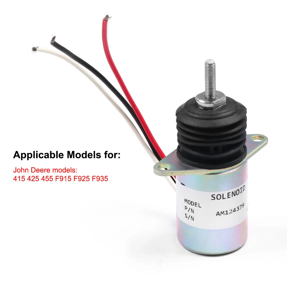 12V Steel Housing Diesel Engine Shut off Stop Solenoid Valve AM124379 for John Deere 415 455 F915 F925 F935 Replacement Kit