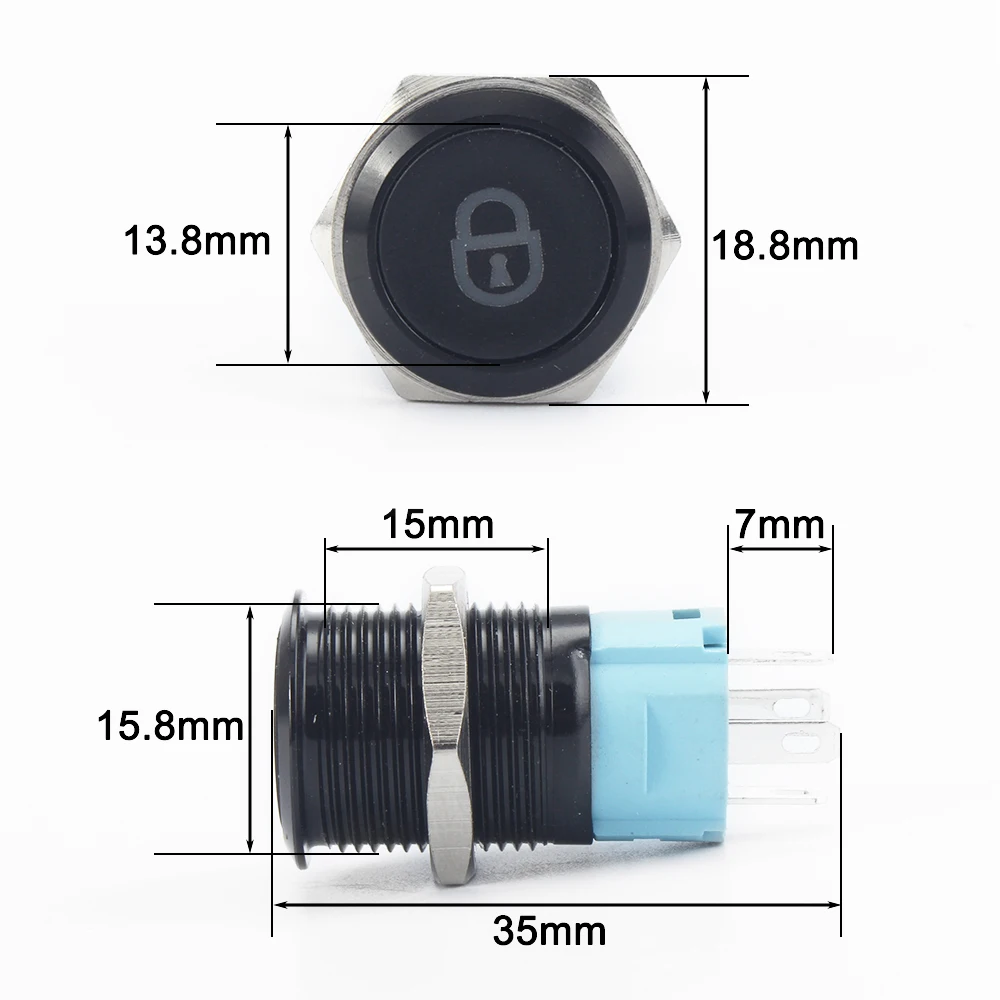 16mm Customizable Alumina Momentary Metal Led Logo Light Fixed Button Switch Car PC Speaker Horn Symbols Button Switch 1NO 1NC