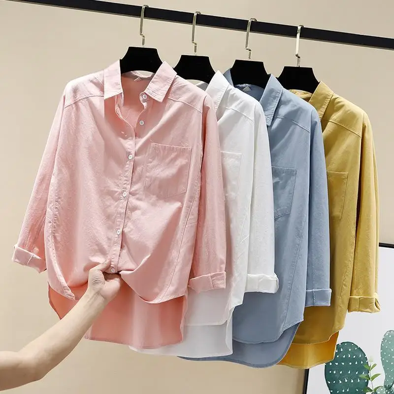 Clothes New Women White Collar Long Sleeve Chemise Aesthetic Collared Tops Chic Korean Clothing Blouse Women's Sexy Tunic Shirts