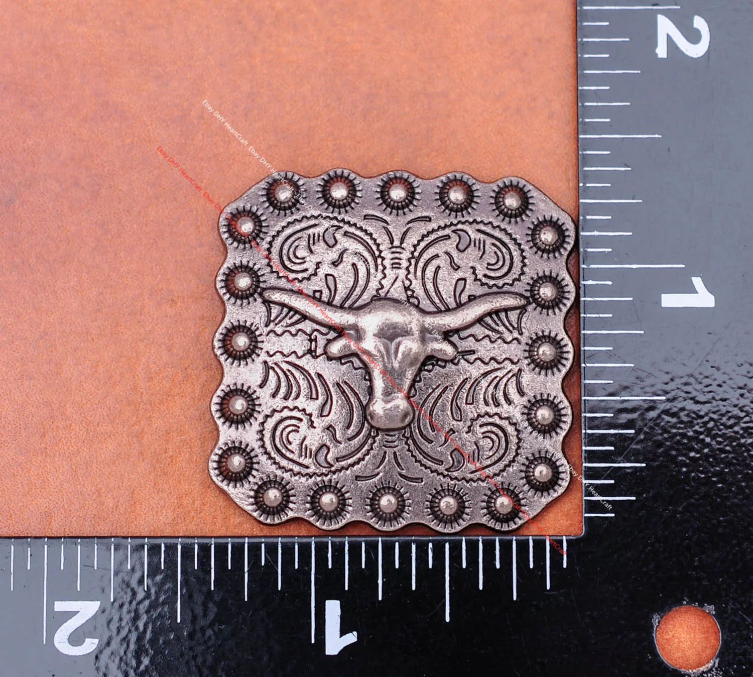 10X 35*35MM Square Antique Silver Western Berry Flower Bull Head Longhorn Leathercraft Belt Accessories Concho Button Screw Back